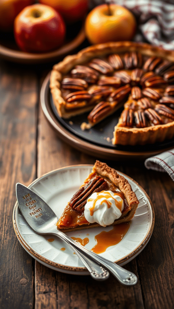 Caramel Pecan Tart With Spiced Cider Whipped Cream