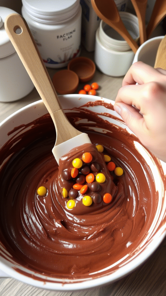 Fold in Reese’s Pieces